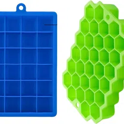 kamview Combo of Honeycomb and Square shape Flexible Silicone ice cube trays Green, Blue Silicone Ice Cube Tray image 1
