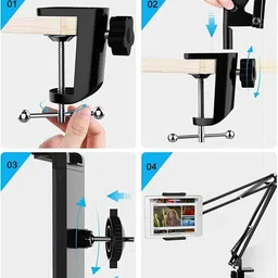 Mobtude Tabletop Overhead Tripod Mobile Holder with 360 Rotate for Cooking Sketch Videos Tripod, Tripod Ball Head, Tripod Bracket, Tripod Clamp, Tripod Kit image 3