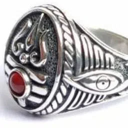 zebisco Styish Men Jewellery Silver Mahadev Trishul Red Stone Shiva Ring Stainless Steel Rhodium, Titanium, Copper Plated Ring image 2