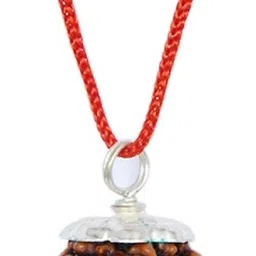 takshila gems Natural 4 Face Rudraksha Pendant in Silver Plated Caps Lab Certified 4 Mukhi Rudraksha Locket Four Face Rudraksha Pendant Silver Wood, Silver Pendant-picture-12