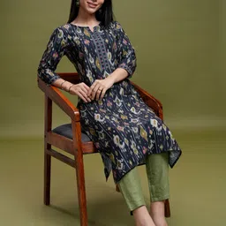 vishudh Women Printed Cotton Blend Straight Kurta image 3