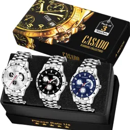 casado Premium Collection of 3 Black Blue & Silver Dummy Chronograph Pattern Dial with Stainless Steel Metal Strap For Uptown Boys Analog Watch - For Men TRIPLE-347 image 1