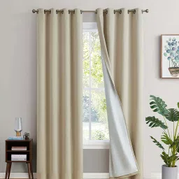 bfam Solid (Pack of 2) 7 Ft Blackout Eyelet Polyester Door Curtain (Beige ) image 1