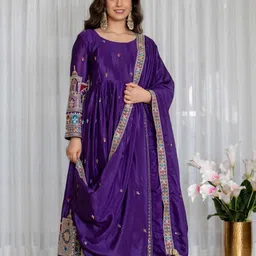 otfit feb private limited Embroidered Silk Blend Stitched Anarkali Gown image 1