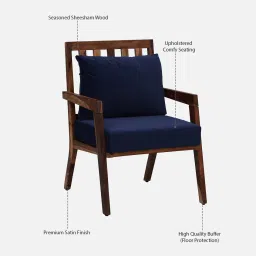 woodsworth from pepperfry Milton Sheesham Wood Armchair In Rustic Teak Finish with Navy Blue Upholstery image 4