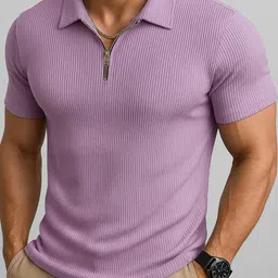 tazo Men Solid Polo Neck Cotton Blend Purple T-Shirt-picture-26