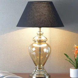 kapoor lampshades Orem Black Cotton Shade Night Lamp With Glass Base image 1