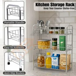 nexum Containers Kitchen Rack 3-Tier Multipurpose Kitchen Rack | Metal Storage Shelf for Home, Kitchen Steel image 3