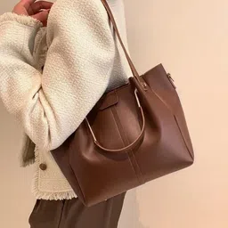 accomade Brown Women Hand-held Bag Casual Women’s Shoulder Bag in pu-Leather- Spacious Tote with 1 Main Compartment image 4