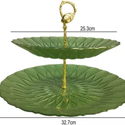 lemon tree 2-Tier Coloured Glass Platter & Golden Pearl, Serving, Gifting, Table Decoration Tray image 2