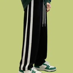 Men Regular Fit Black, White Lycra Blend Trousers-image-56