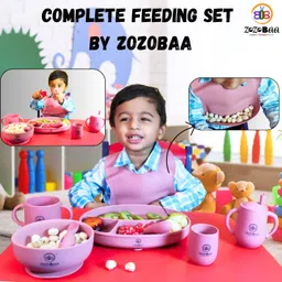 zozobaa Silicone Baby Feeding Set -Bib, Spoon, Suction Base Plate, Suction Base Bowl- 100 % Food Grade Silicone image 3