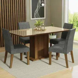 madesa Lumine Glass Table Top 4 Seater Dining Set In Brown & Beige Finish-picture-15
