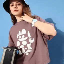 roadster Women Printed, Typography Round Neck Cotton Blend Purple T-Shirt-picture-31