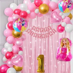 kidos Printed Barbie Theme 1st Birthday DIY Decoration Item Kit For Girls Balloon image 1