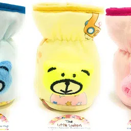 the little lookers Soft Plush Stretchable Baby Feeding Bottle Cover with Easy to Hold Strap | Suitable for 60ml | Cute Animated Overall Print Pack of 3 (Pink, Yellow, Blue)-picture-13