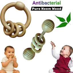 aditya creation Neem Wood Rattle Toy Set of 2km Organic Wooden Rattles for Babies Eco-Friendly Rattle-picture-44