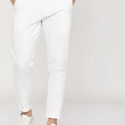 highlander Men Slim Fit White Cotton Blend Trousers image 1