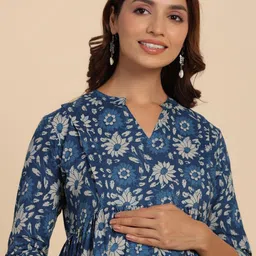 CRAFIQA Printed Pure Cotton Maternity Fit & Flare Midi Ethnic Dress image 5