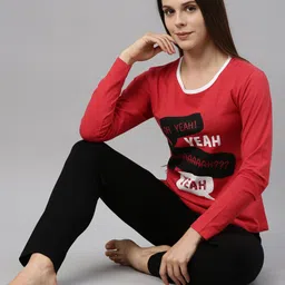 Curare Women Red & Black Graphic Print Night Suit image 4