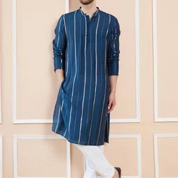 See Designs Striped Mandarin Collar Sequins Chanderi Silk A-Line Kurta image 5