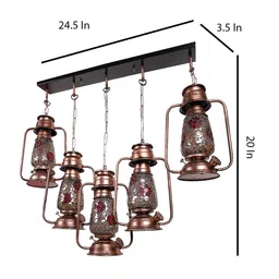 Devansh Copper-Toned & Red Cluster 5 Glass Lantern Hanging Lamps image 3