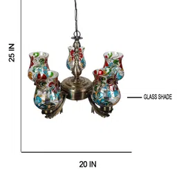 Devansh Transparent & Gold-Toned Mosiac Printed Glass Chandelier Ceiling Lamp image 3