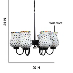 Devansh White & Yellow Mosaic Design Glass 6 Shades Chandelier image 2