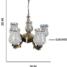 Devansh White & Gold-Toned Mosaic Printed Glass Chandelier Ceiling Lamp image 2