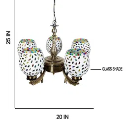 Devansh White & Gold-Toned Mosaic Printed Glass Chandelier Ceiling Lamp image 3