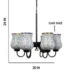 Devansh White & Red Mosaic Design Glass 6 Shades Chandelier image 2
