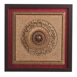 clasicraft Red & Brown Beads Raw Silk Framed Wall Art image 2