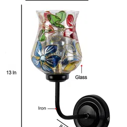 Devansh Blue & Red Floral Mosaic Glass Shade Wall Mounted Lamp with Iron Base image 2