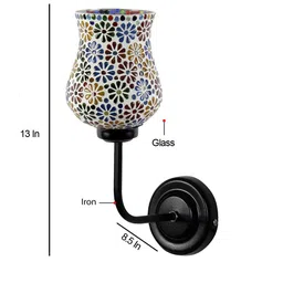 Devansh White & Red Mosaic Glass Shade Wall Mounted Lamp with Iron Base image 2