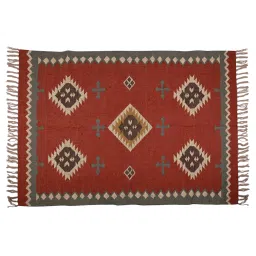 baithak krafts Maroon Wool & Jute Abstract 60 x 36 Inches Hand Woven Dhurries image 3