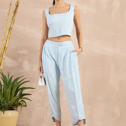 First Resort by Ramola Bachchan Women Striped Smart Tapered Fit Pleated Trousers image 3