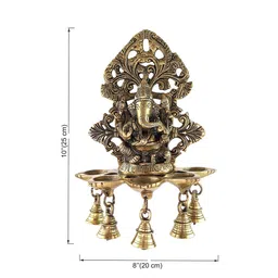 Two Moustaches Brown Brass Panchdeep Ganesha Hanging with Bells image 4