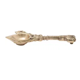 Two Moustaches Gold Toned Textured Brass Ganesha Design Aarti Spoon image 3