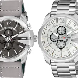 fenton Trendy Chronograph Watch, Stainless Steel Case, Grey Leather Strap-Grey::White Analog Watch - For Men FNW-DSL-17-GREY_Fenton-16 image 1