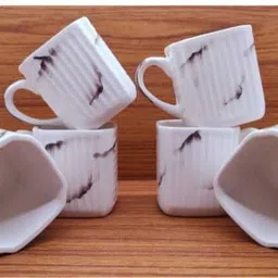 vynora Pack of 6 Ceramic Elegant Marble Finish Square Ceramic Tea/Coffee Cups – Set of 6 image 4