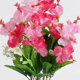 fourwalls Pink Fabric Hibiscus Bouquet Bunch Artificial Flowers image 4