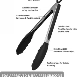atrmitra Silicone Tong(1 pc) Silicone Kitchen Tongs | Heat Resistant| BBQ, Salad & Serving Tongs 22 cm Serving Tongs image 3