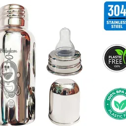 babykom Stainless Steel Feeding Bottle with 1 Extra Silicone Training Spout - 250 image 3