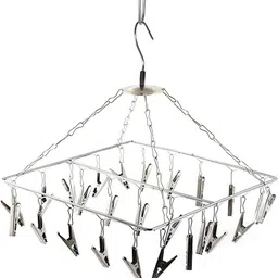 20 clip Pegs Hanging Cloth Dryer Hanger Baby Cloths Hanger Ceiling Clothes Dryer Steel Cloth Clips-image-1