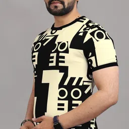 sti Men Printed Round Neck Polyester Gold T-Shirt image 3