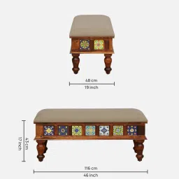 mudramark from pepperfry Siramika Sheesham Wood 6 Seater Dining Set In Honey Oak Finish With Cushioned Bench image 5