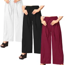 anti wrinkle designer Pack of 3 Women Regular Fit Multicolor Crepe Trousers image 1