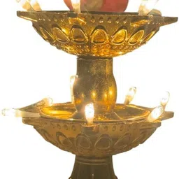 evokee Decorative Ganesh Electric Diya Lamp, 2-Tier Amber Glass, 14 inch, LED Lights Table Lamp image 2