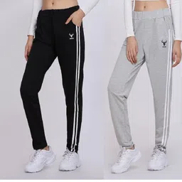 clothina Pack of 2 Women Striped Black, Grey Track Pants-picture-28
