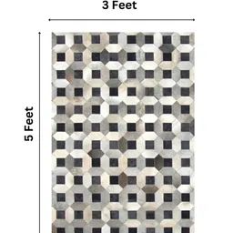 dazzhome Black Hair On Leather Checkered Hand Woven 3ftX5ft Carpet image 3